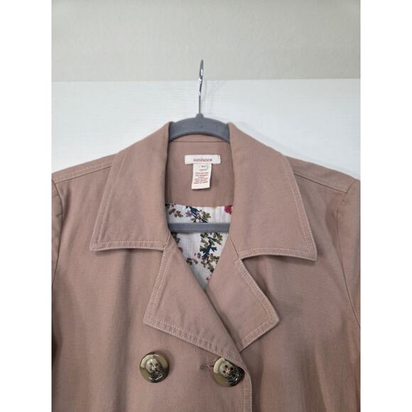 Sundance Tan Cotton Double Breasted Floral Lining Neutral Peacoat Jacket Size XS - Picture 3 of 14